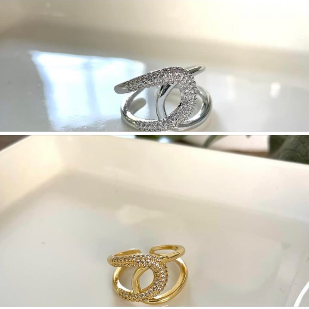 Silver & Gold Pave Ring